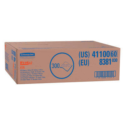 WypAll X70 Workhorse Rags, Flat Sheet, White, 300 per box