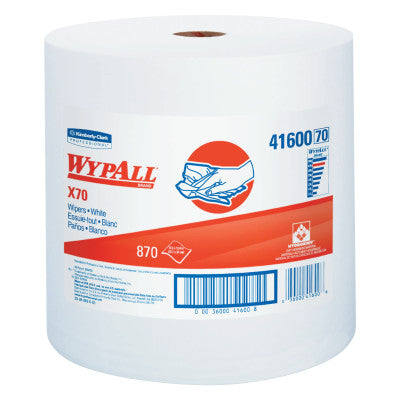 WypAll X70 Workhorse Rags, Jumbo Roll, White, 870 per roll