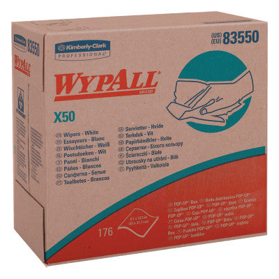 WypAll X50 Wipers, Pop-Up Box, White, 176 per box