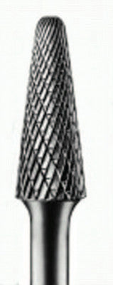 Carbide Taper/Radius Bur Bit, 3/8"Dia. x 1 1/16"L Cut, 1/4" Shank, Alt. Diamond