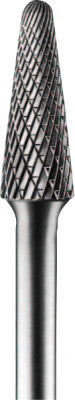 Carbide Taper/Radius Bur Bit, 1/2"Dia. x 1 1/8"L Cut, 1/4" Shank, Alt. Diamond