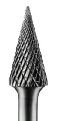 Carbide Cone/Pointed Bur Bit, 1/4"Dia. x 1"L Cut, 1/4" Shank, Alt. Diamond
