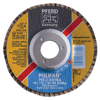 POLIFAN PSF-EXTRA Flap Discs, 4 1/2 in, 120 Grit, 7/8 in Arbor, 13,300 rpm