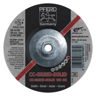 CC Grind Solid Steel Grinding Discs, Ceramic, 7 in Dia, 5/8 in Arbor, 24 Grit
