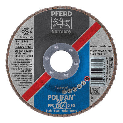 Type 29 POLIFAN SG Flap Discs, 4 1/2", 80 Grit, 7/8 Arbor, Aluminum Oxide