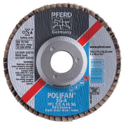 Type 29 POLIFAN SG Flap Discs, 5", 60 Grit, 5/8 Arbor, Aluminum Oxide
