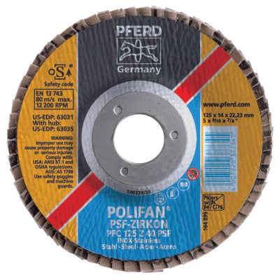 POLIFAN Flap Discs, 5 in, 40 Grit, 7/8 in Arbor, 12,200 rpm, Conical, T27