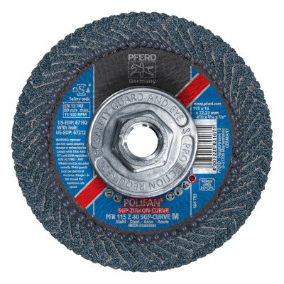 Polifan SGP Zirkon-Curve Flap Discs, 4 1/2 in x 9/16 in, 40 Grit, 13,300rpm
