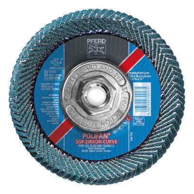 POLIFAN Flap Discs, 5 in, 40 Grit, 5/8 Arbor, 12,200 rpm, Z-Curve, T29