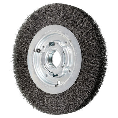 Unthreaded Crimped Wheel Brushes, 8 in Dia., 2 in Arbor, .01 in, Carbon Steel