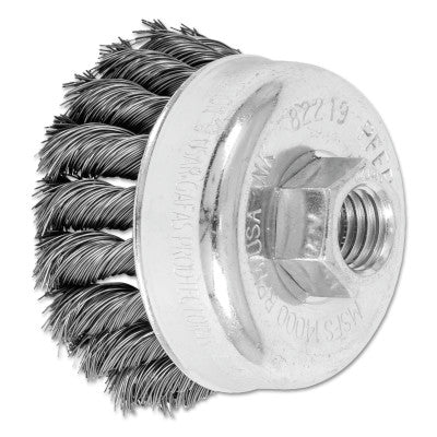 Mini Knot Cup Brush, 2 3/4 in Dia., 5/8-11 Arbor, .014 in Carbon Steel Wire