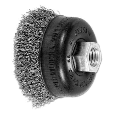 Mini Crimped Cup Brush, 2 3/4 in Dia., 5/8-11 Arbor, .014 Stainless Steel Wire