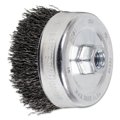 Crimped Cup Brush, 4 in Dia., 5/8-11 Arbor, 0.02 in Steel Wire