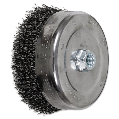 Crimped Cup Brush, 6 in Dia., 5/8-11 Arbor, 0.02 in Steel Wire