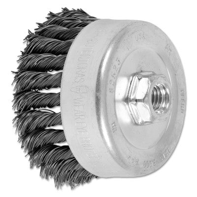 Standard Twist Single Row Cup Brush, 4 in Dia., 5/8-11 Arbor, .023 Carbon Steel