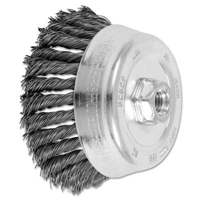 Standard Twist Single Row Cup Brush, 5 in Dia., 5/8-11 Arbor, .023 Carbon Steel