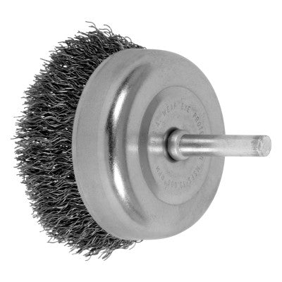 Stem Mounted Cup Brushes, 2 1/2 in Dia., 0.012 in, Carbon Steel Wire