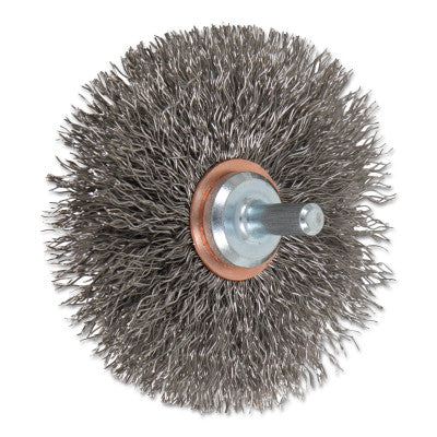 Mounted Crimped Wheel Brushes, Stainless Steel, 20,000 rpm, 3" x 0.014"