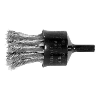 Stem Mounted End Brushes, Stainless Steel, 1 in Dia, 0.010 in, 20,000 rpm