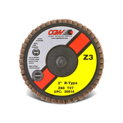 Flap Discs, Mini, Zirconia, Quick Change, Type R, 2 in, 40 Grit, 24,000 rpm