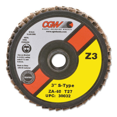 Flap Discs, Mini, Zirconia, Quick Change, Type S, 3 in, 40 Grit, 18,000 rpm