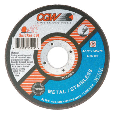 Extra Thin Cut-Off Wheel, Type 1, 7 in Dia, .04 in Thick, 60 Grit Alum. Oxide