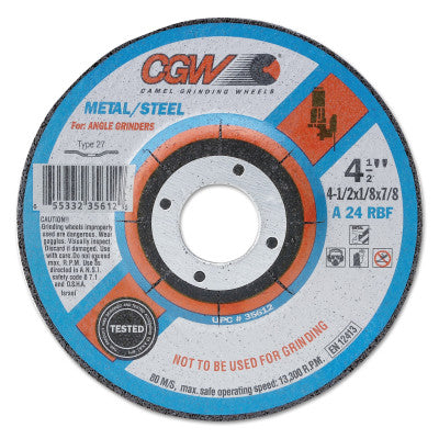 Depressed Center Wheel, 4 1/2 in Dia, 1/8 in Thick, 5/8 in Arbor, Aluminum