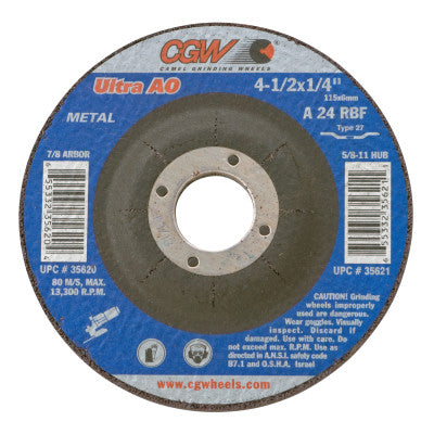 Depressed Center Wheel, 4 1/2 in Dia, 1/4 in Thick, 7/8 Arbor, Hardness Grade S