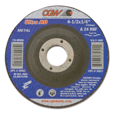 Depressed Center Wheel, 4 1/2 in Dia, 1/4 in Thick, 5/8 Arbor, Hardness Grade R