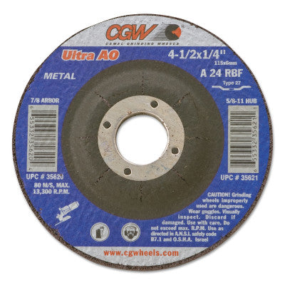 Depressed Center Wheel, 7 in Dia, 1/4 in Thick, 5/8 in Arbor, Hardness Grade R