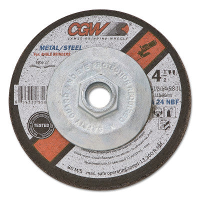 Depressed Center Wheel, 4 1/2 in Dia, 1/4 in Thick, 7/8 Arbor, Hardness Grade N