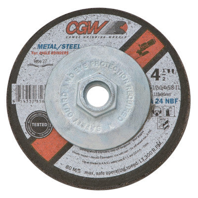 Depressed Center Wheel, 4 1/2 in Dia, 1/4 in Thick, 5/8 Arbor, Hardness Grade N