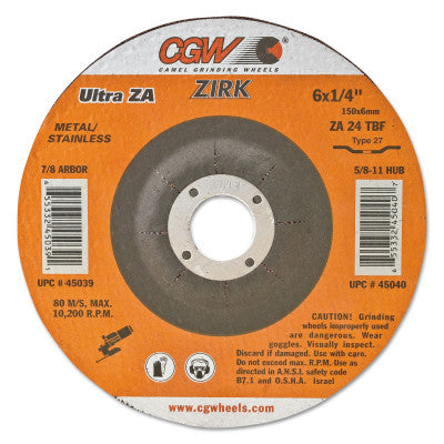 Depressed Center Wheel, Type 27, 9 in Dia, 1/4 in Thick, 5/8 Arbor, Hardness T