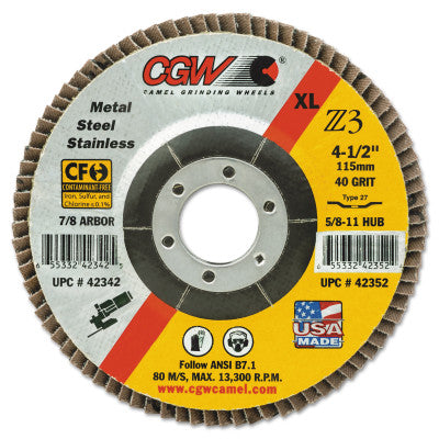 Flap Discs, Z3 -100% Zirconia, Regular, 7", 80 Grit, 5/8 Arbor, 8,600 rpm, T27