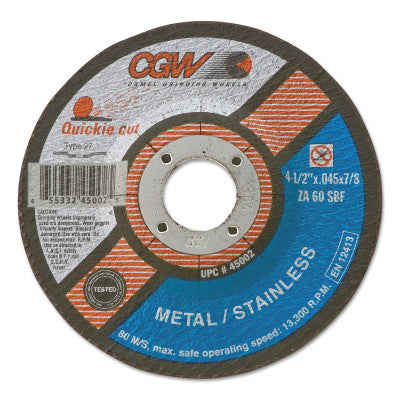 Cut-Off Wheel, Type 27, 7 in Dia, 1/16 in Thick, 60 Grit Zirconia/Alum.