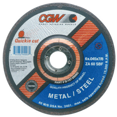 Cut-Off Wheel, Type 27, 6 in Dia, .045 in Thick, 60 Grit Zirconia/Alum.