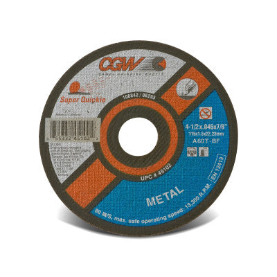 Reinforced Cut-Off Wheel, Type 1, 6 in Dia, .045 in Thick, 60 Grit Alum. Oxide