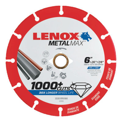 MetalMax Cut-Off Wheels, 6 in, 7/8 in Arbor, Steel/Diamond
