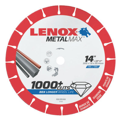 MetalMax Cut-Off Wheels, 14 in, 1 in Arbor, Steel/Diamond