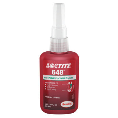 648 High Strength Rapid Cure Retaining Compound, 50 mL Bottle, Green, 3,900 psi