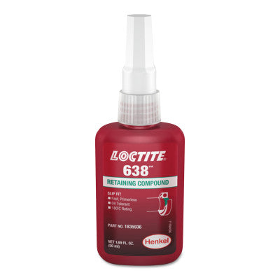 638 Retaining Compound, Maximum Strength, 50 mL Bottle, Green, 4,500 psi