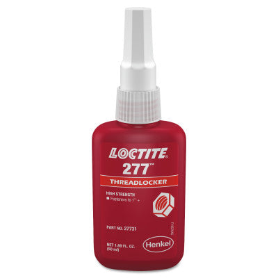 277 Threadlockers, High Strength, 50 mL, 1 1/2 in Thread, Red