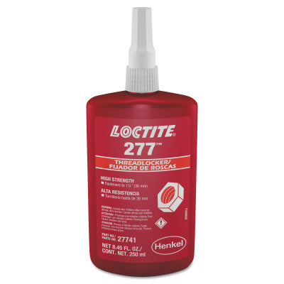 277 Threadlockers, High Strength, 250 mL, 1 1/2 in Thread, Red