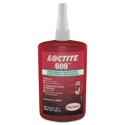 609 Retaining Compound, General Purpose, 250 mL Bottle, Green, 3,000 psi