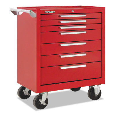 Industrial Series Roller Cabinets, 27 x 18 x 35, 7 Drawers, Smooth Red, w/Slide