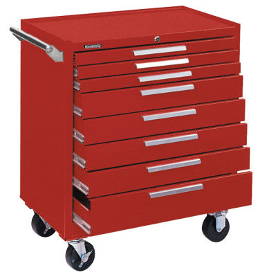 Industrial Series Roller Cabinets, 34 in x 20 in x 40 in, 8 Drawers, Smooth Red