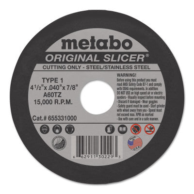 Original Slicers, 4 1/2 in, 7/8 in Arbor, 60 Grit, 15,500 rpm