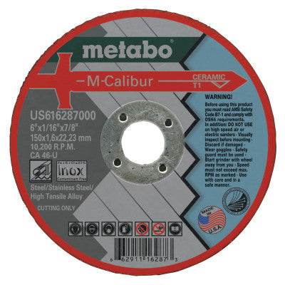 M-Calibur CA46U Grinding Wheels for Stainless Steel, Type 1, 6 in, 10,200 rpm