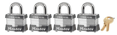 No. 3 Laminated Steel Pin Tumbler Padlocks, 9/32" Dia., 3/4" L X 5/8" W, 4/PK