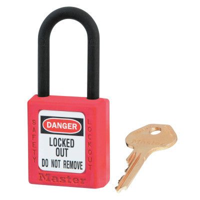 Dielectric Zenex Thermoplastic Safety Padlock, 1/4" Dia., 1 1/2 L x 25/32"W, Red